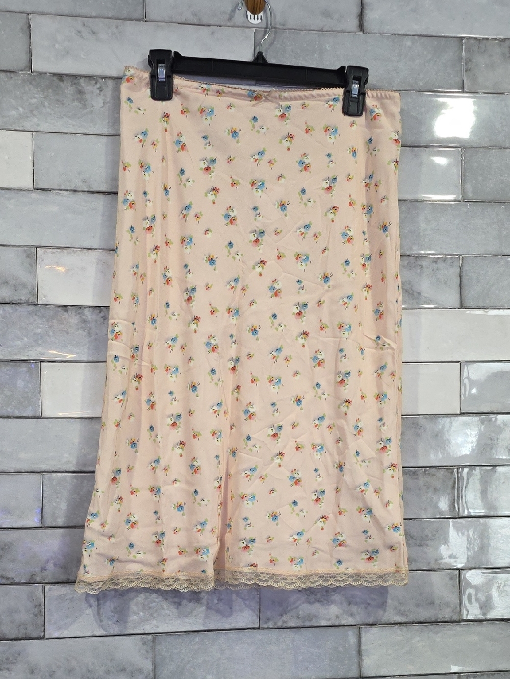 Topshop NWT Vintage Pink Floral Mirco Slip 90s Style Skirt with Lace Trim Size 8